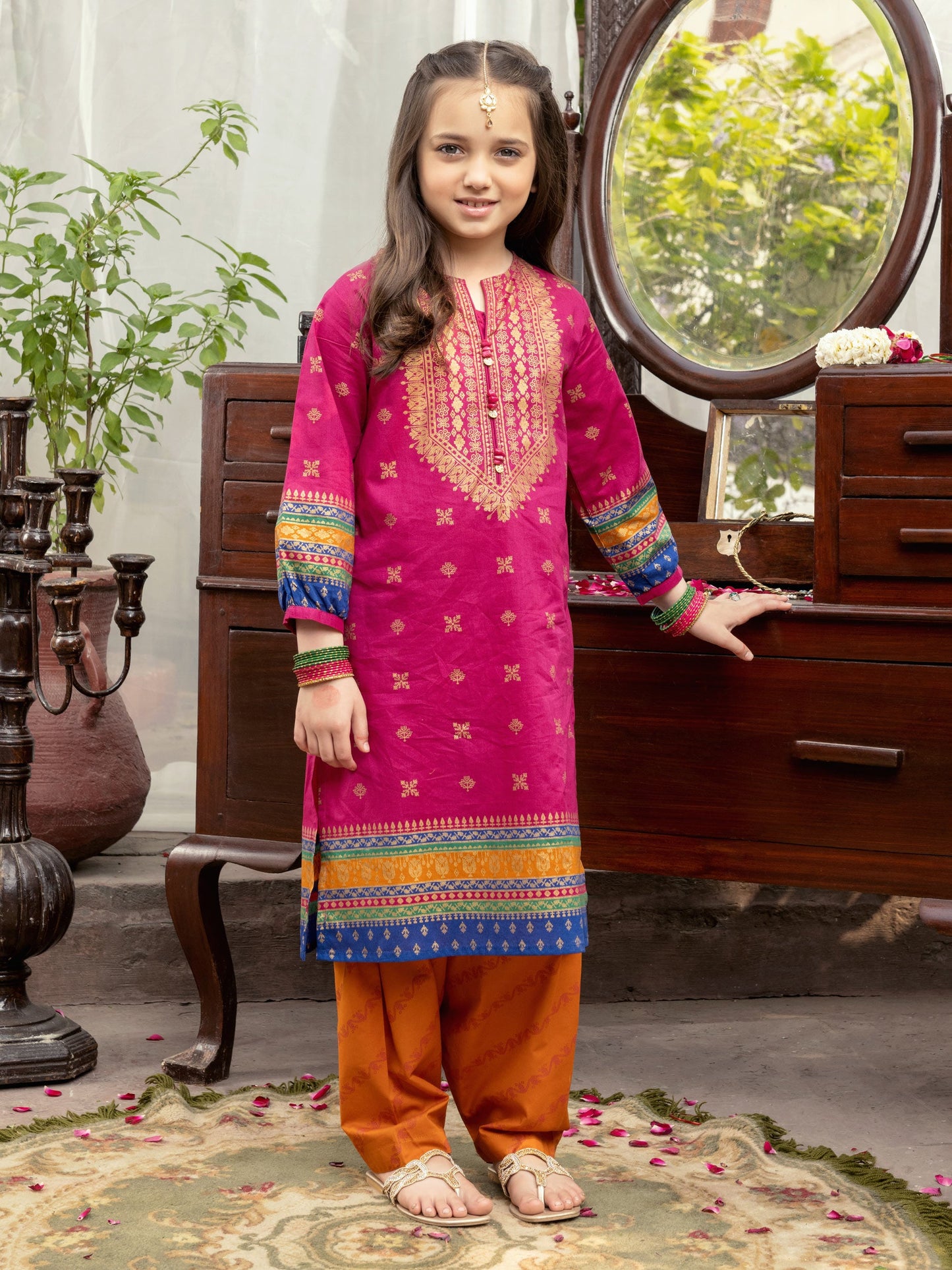 2 Piece Lawn Suit-Gold Paste Print (Pret)