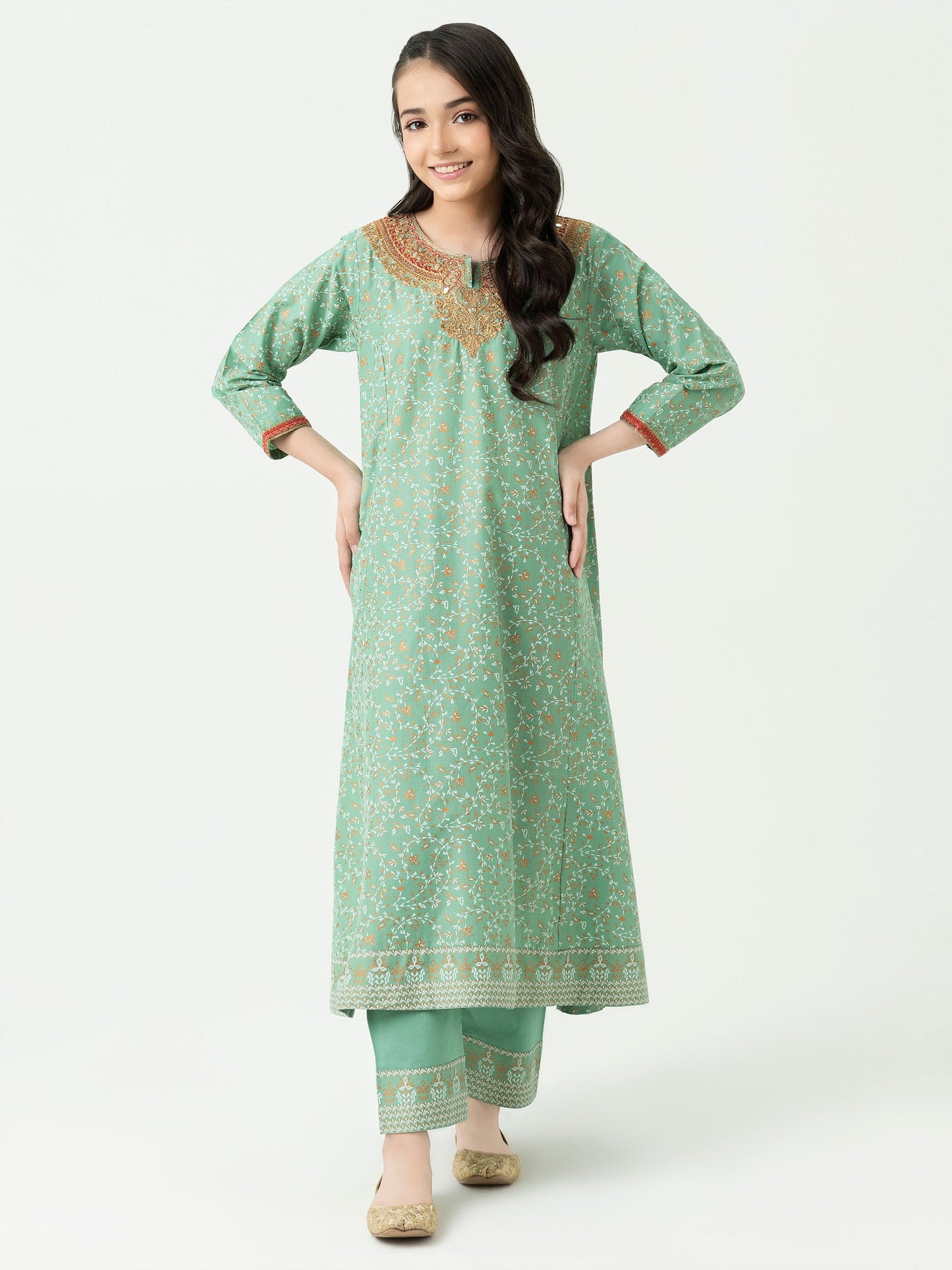 2 Piece Lawn Suit-Gold Paste Print (Pret)