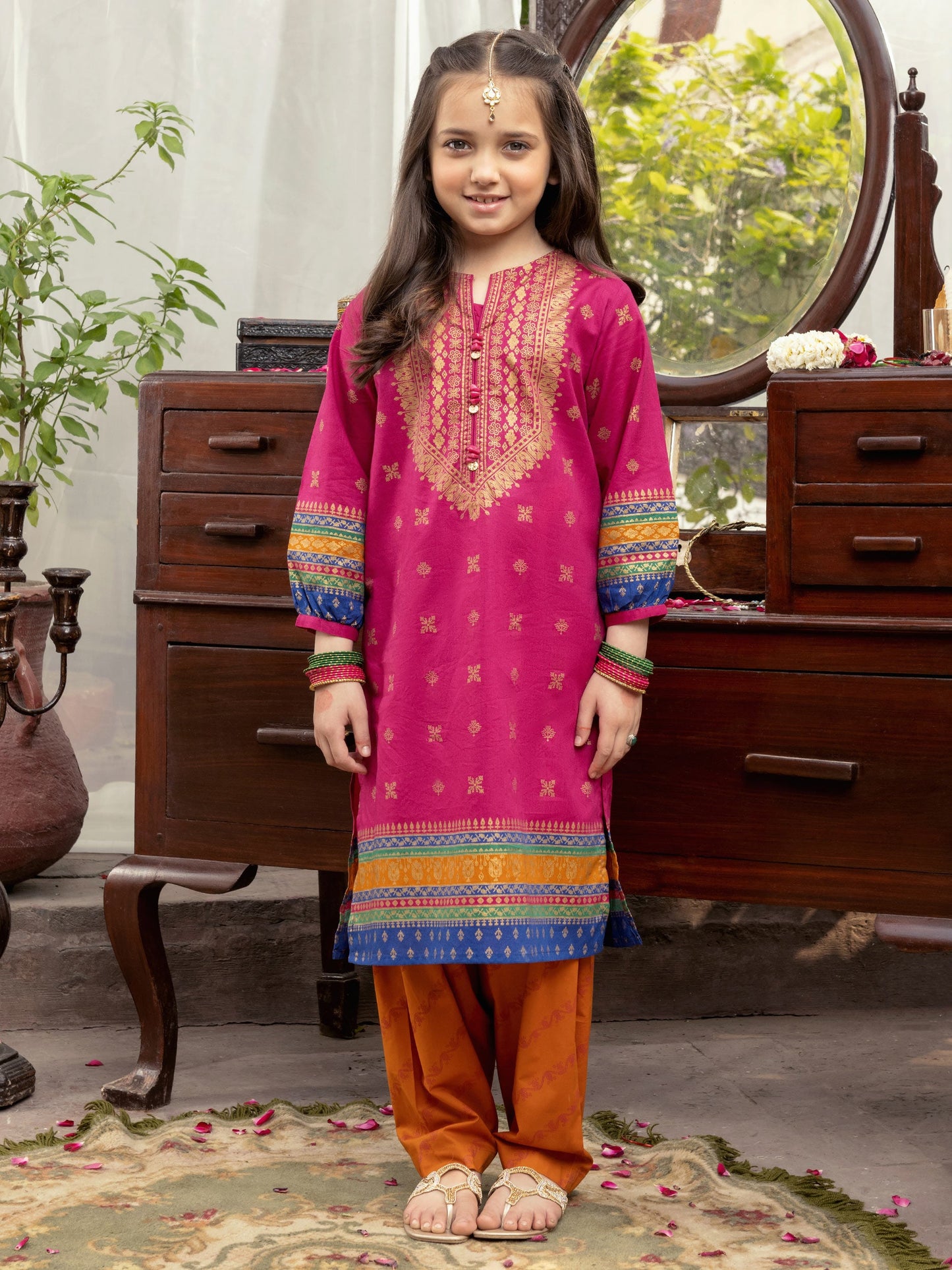 2 Piece Lawn Suit-Gold Paste Print (Pret)