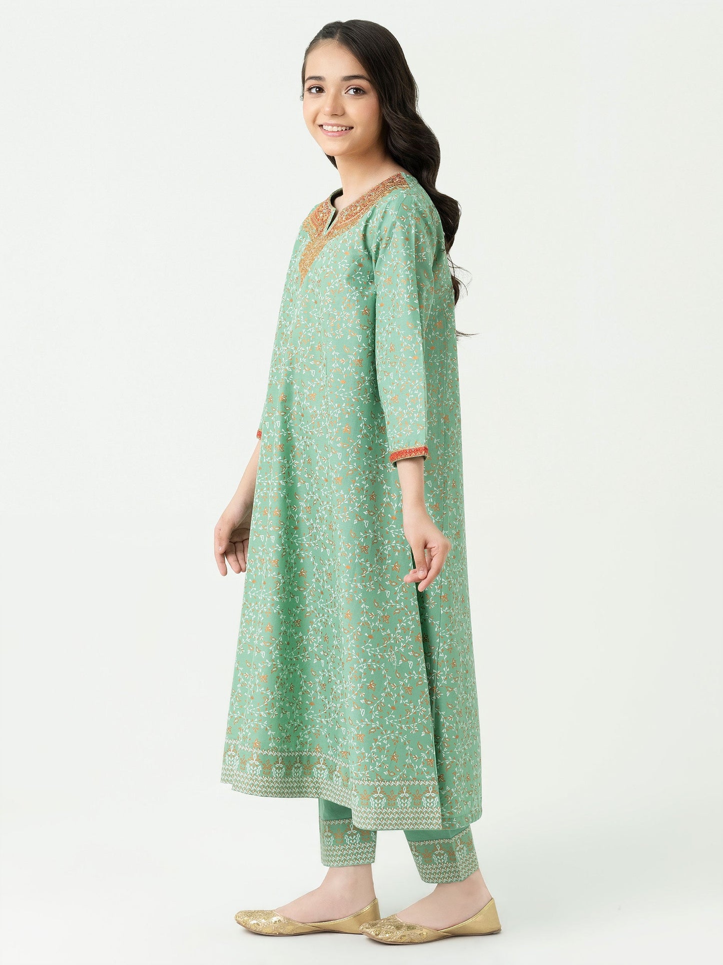 2 Piece Lawn Suit-Gold Paste Print (Pret)