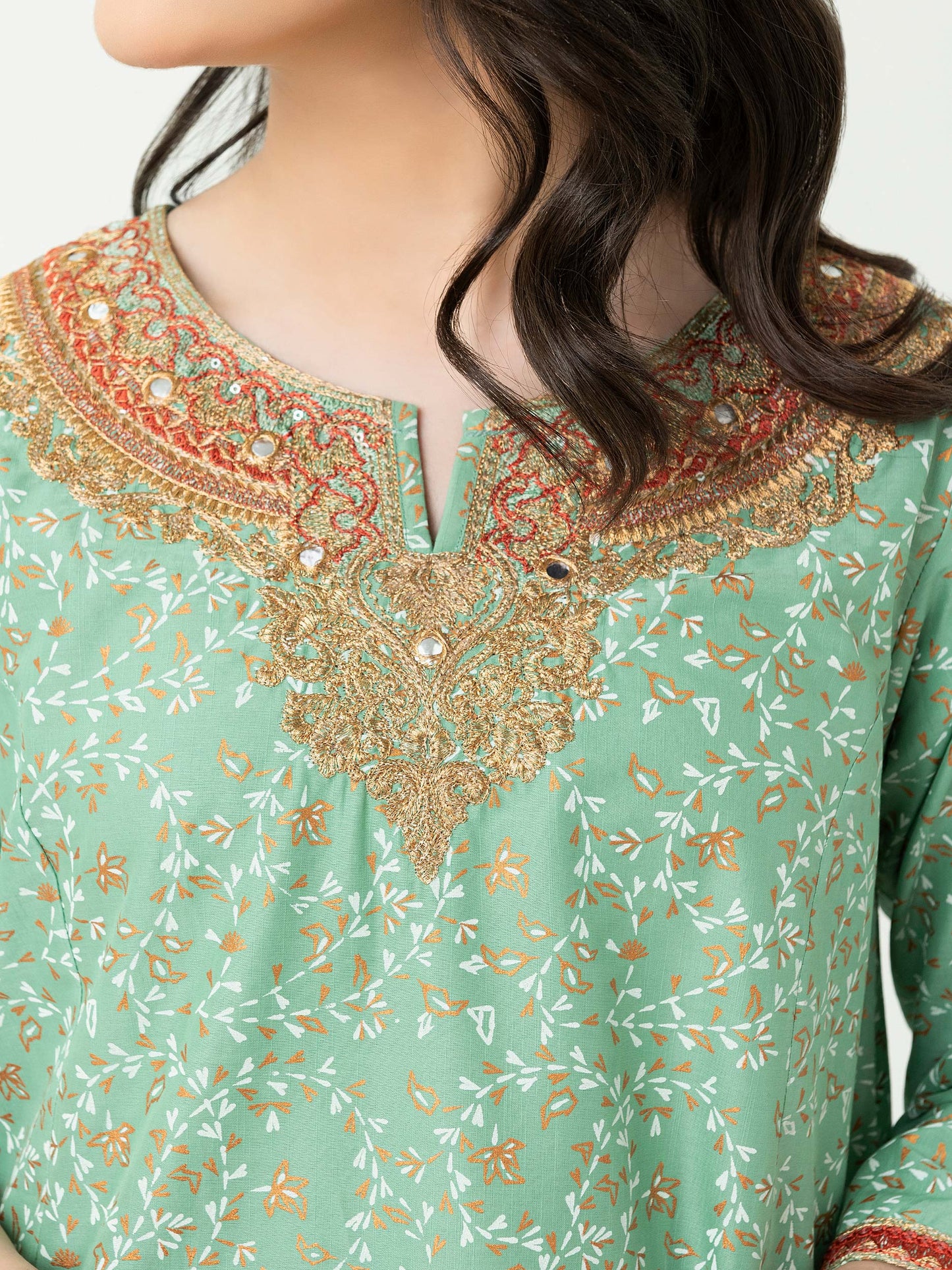 2 Piece Lawn Suit-Gold Paste Print (Pret)