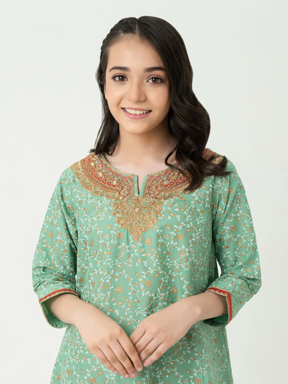2 Piece Lawn Suit-Gold Paste Print (Pret)