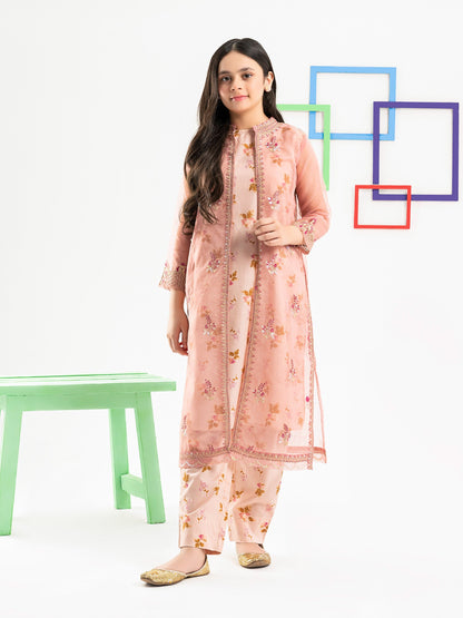 2 Piece Organza Suit with Cardigan- Embroidered