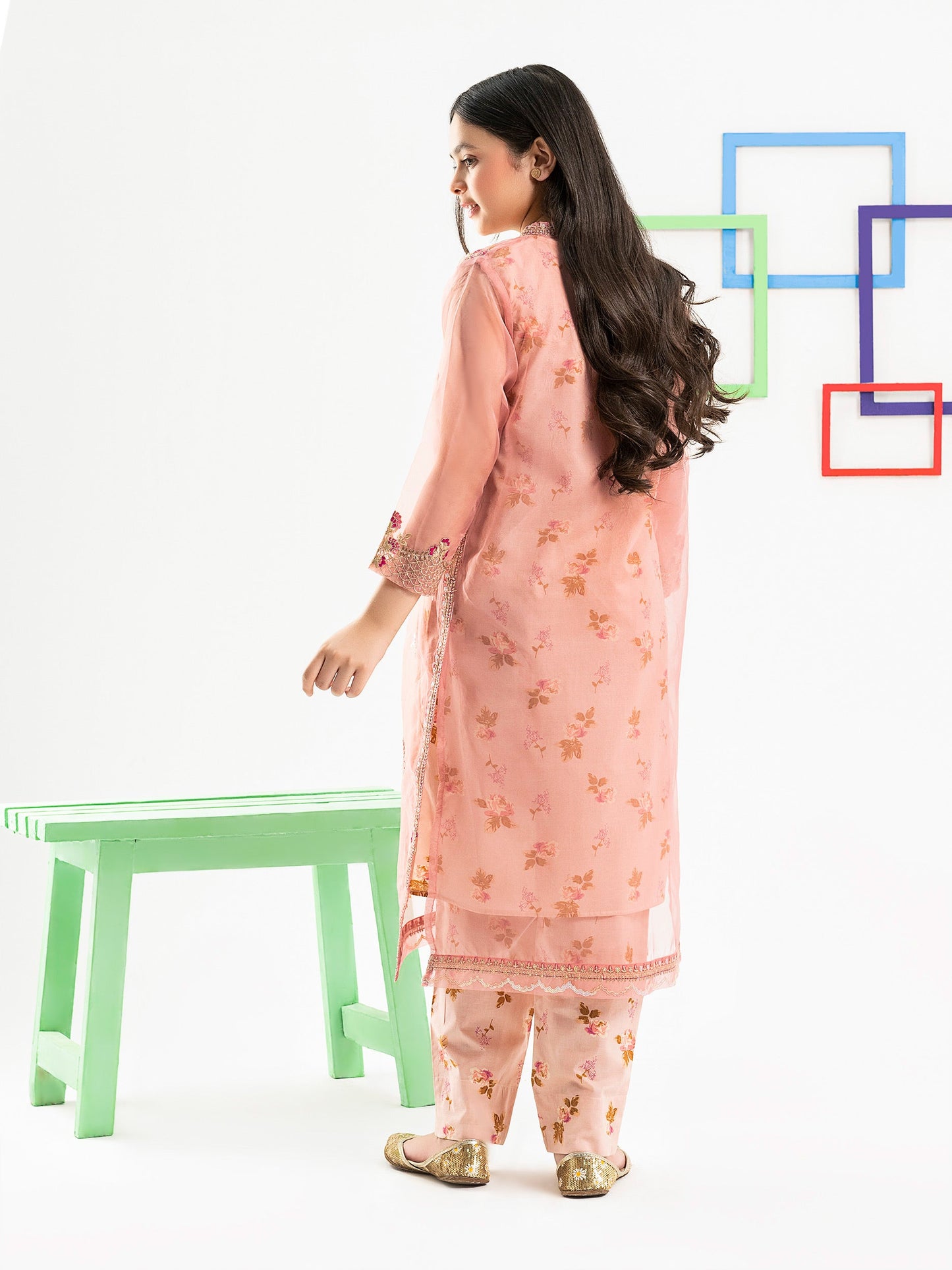 2 Piece Organza Suit with Cardigan- Embroidered