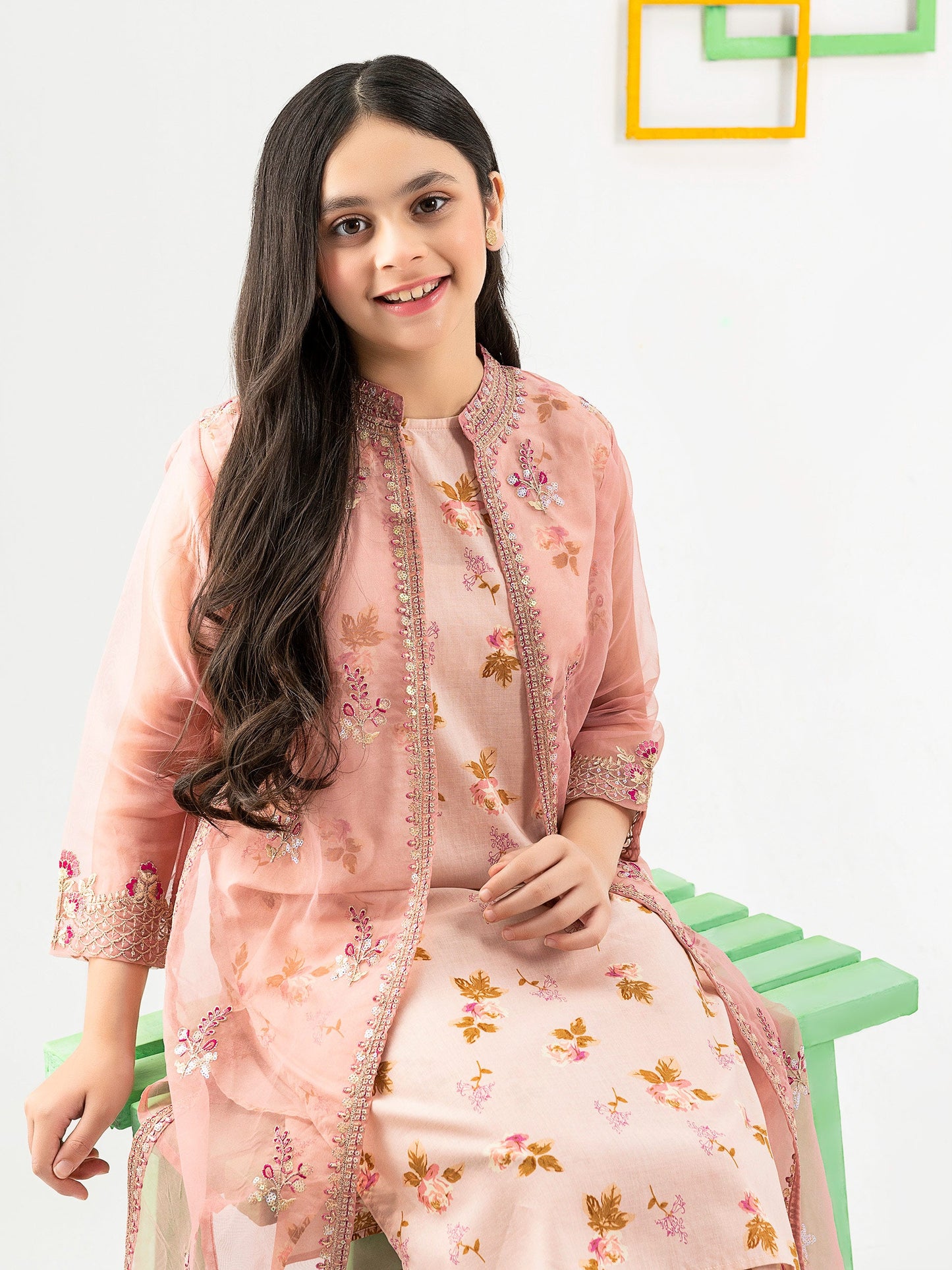 2 Piece Organza Suit with Cardigan- Embroidered