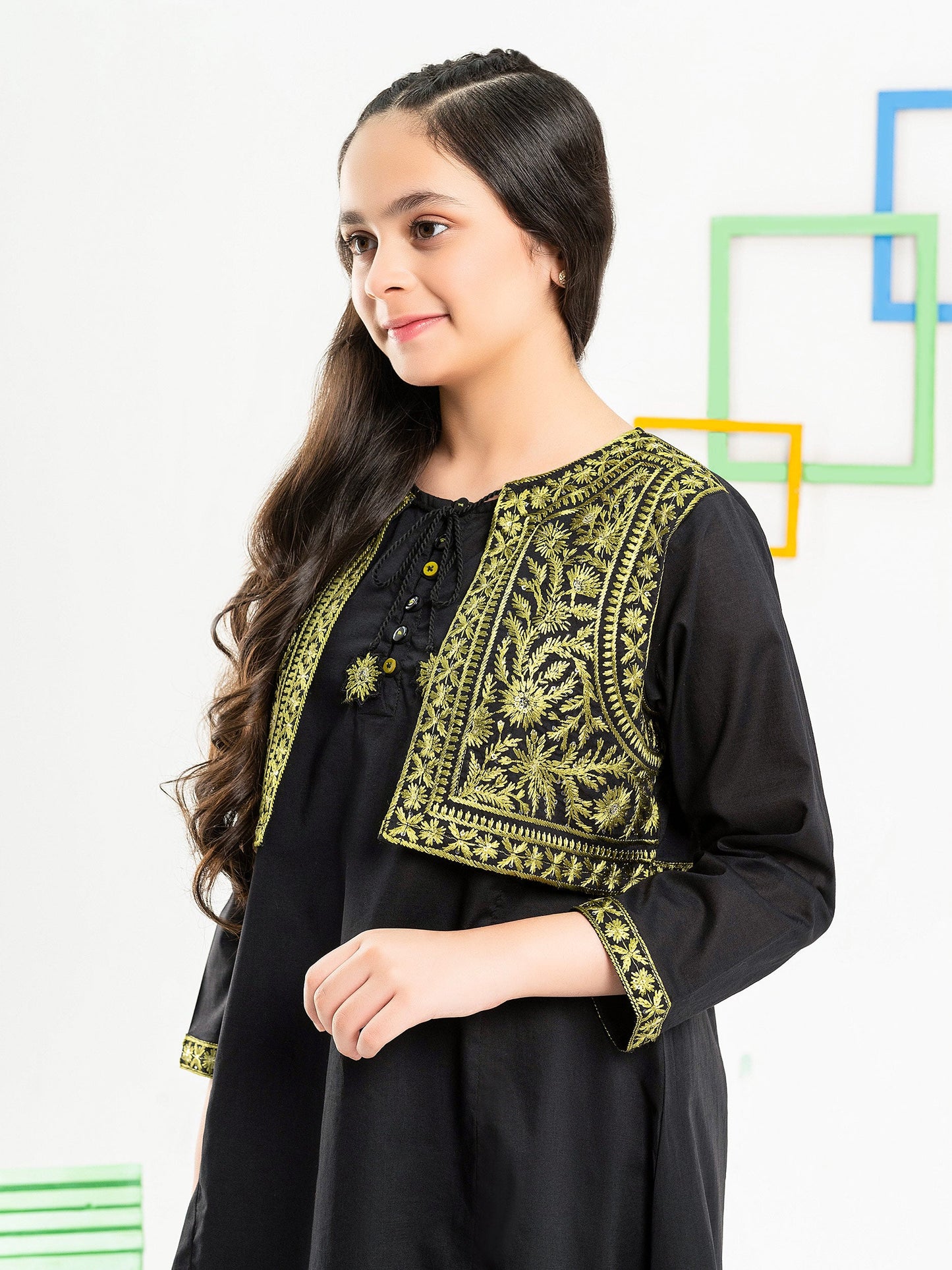 Cambric Shirt with Bolero-Embroidered