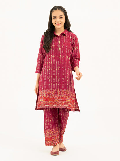 2 Piece Cambric Suit-Gold Paste Print (Pret)