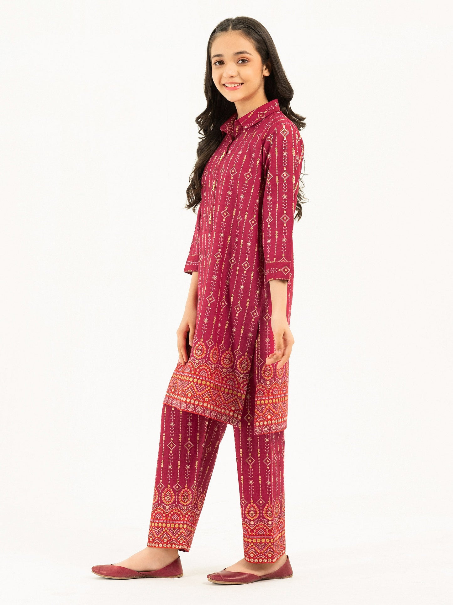 2 Piece Cambric Suit-Gold Paste Print (Pret)