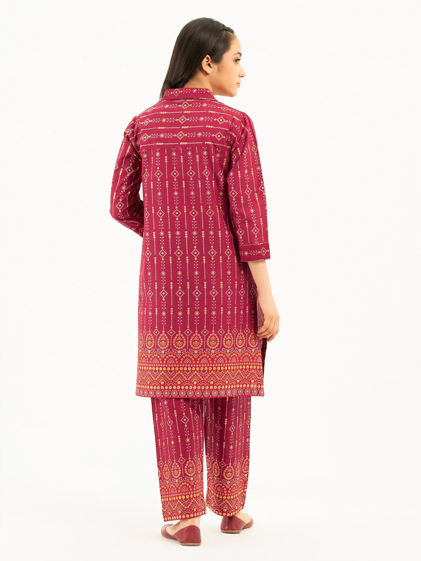 2 Piece Cambric Suit-Gold Paste Print (Pret)