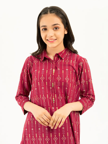 2 Piece Cambric Suit-Gold Paste Print (Pret)