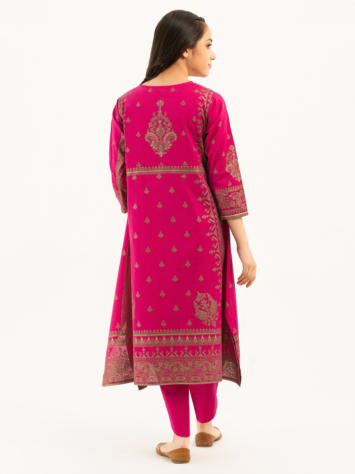 2 Piece Lawn Suit-Gold Paste Print (Pret)