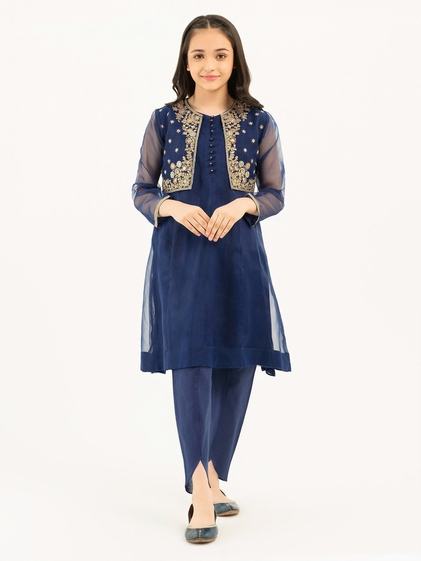 2 Piece Organza Suit With Bolero-Embroidered (Pret)