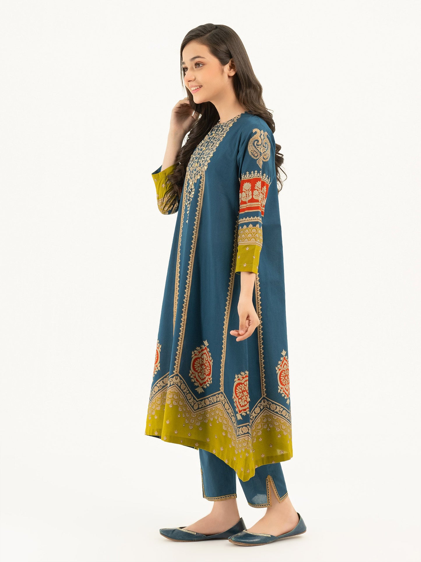 2 Piece Lawn Suit-Gold Paste Print (Pret)