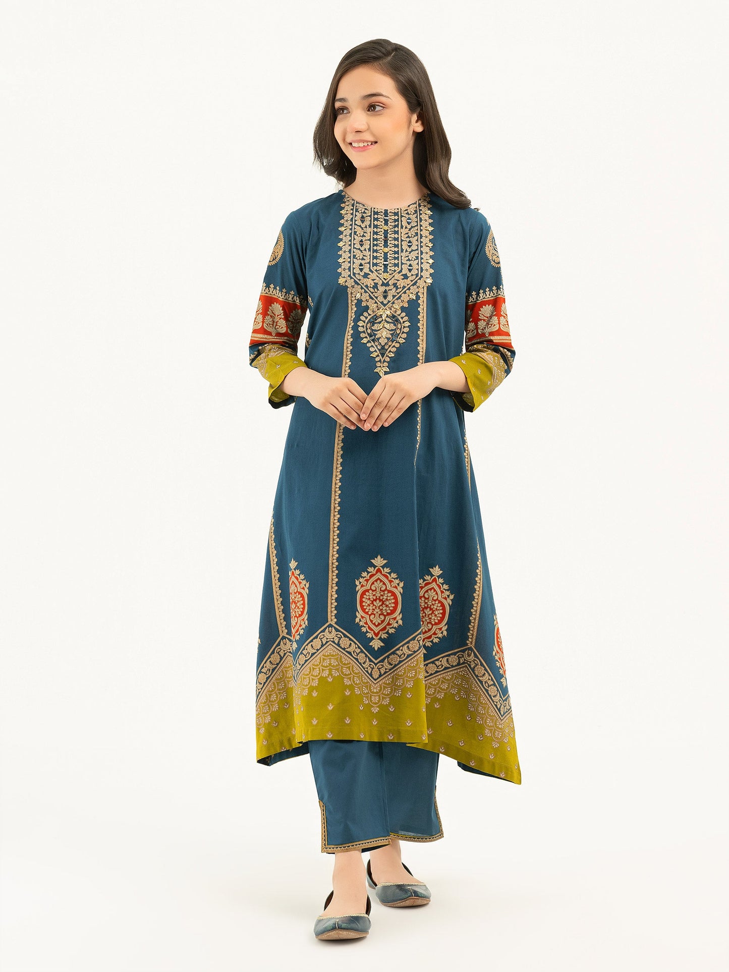 2 Piece Lawn Suit-Gold Paste Print (Pret)
