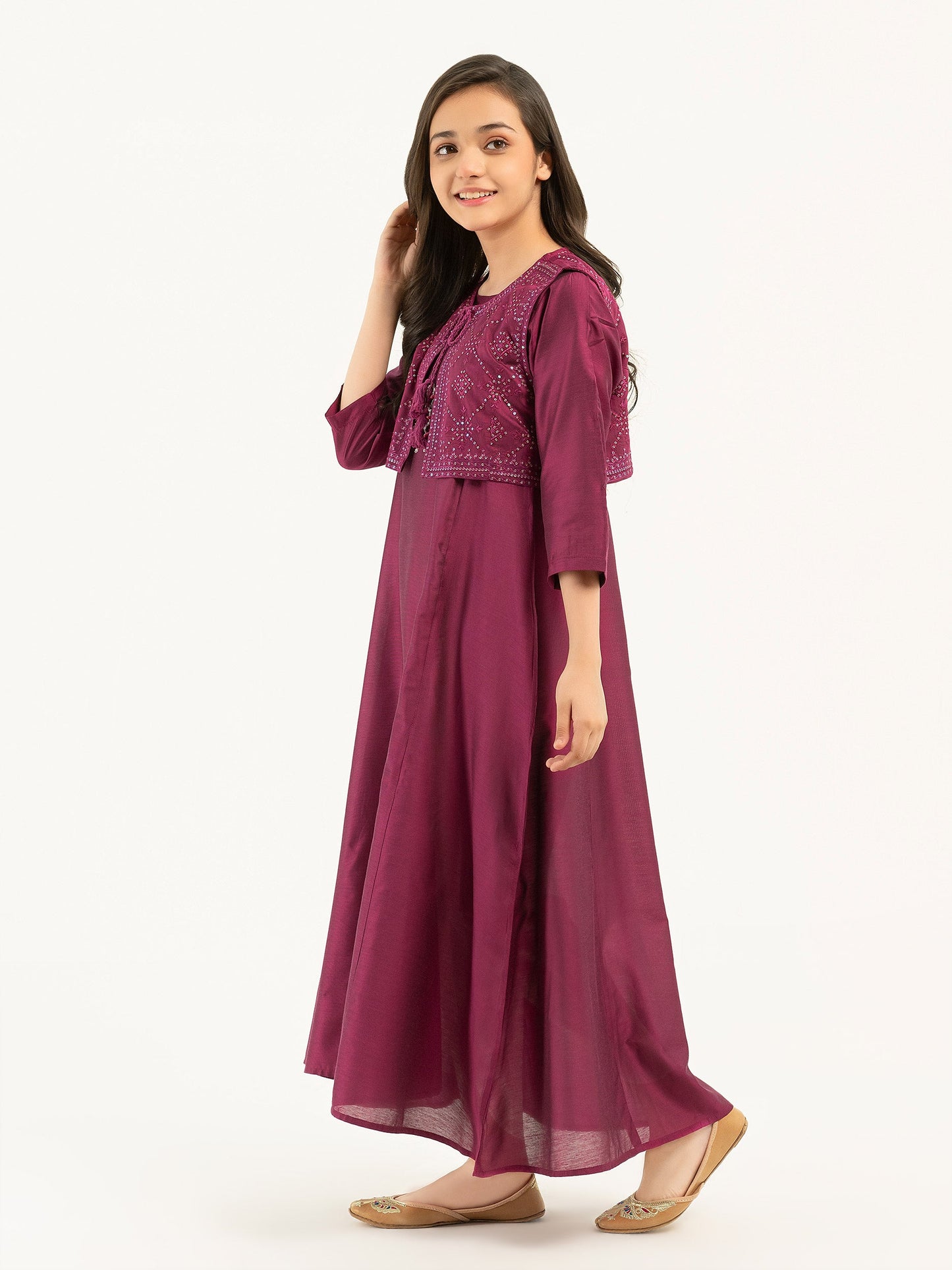 2 Piece Raw Silk Suit with Bolero-Embroidered (Pret)