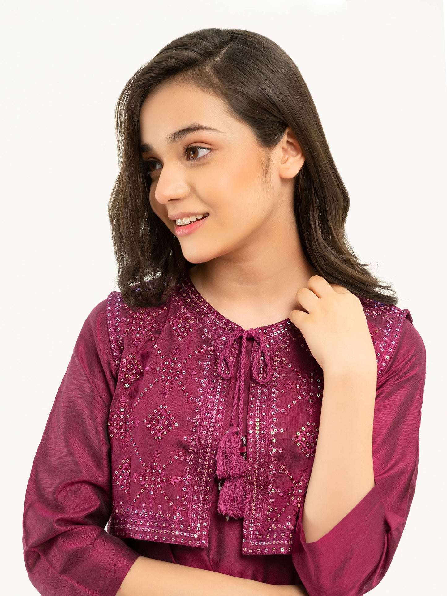 2 Piece Raw Silk Suit with Bolero-Embroidered (Pret)
