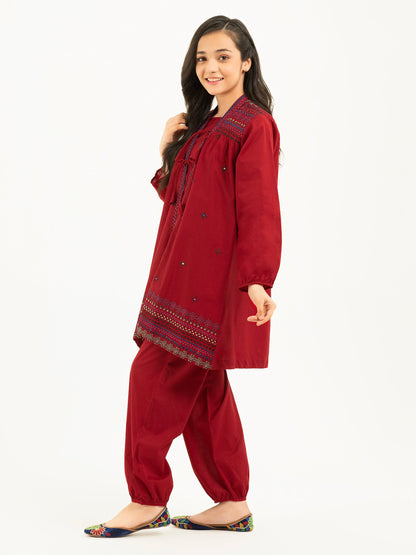 2 Piece Cambric Suit With Cardigan-Embroidered (Pret)