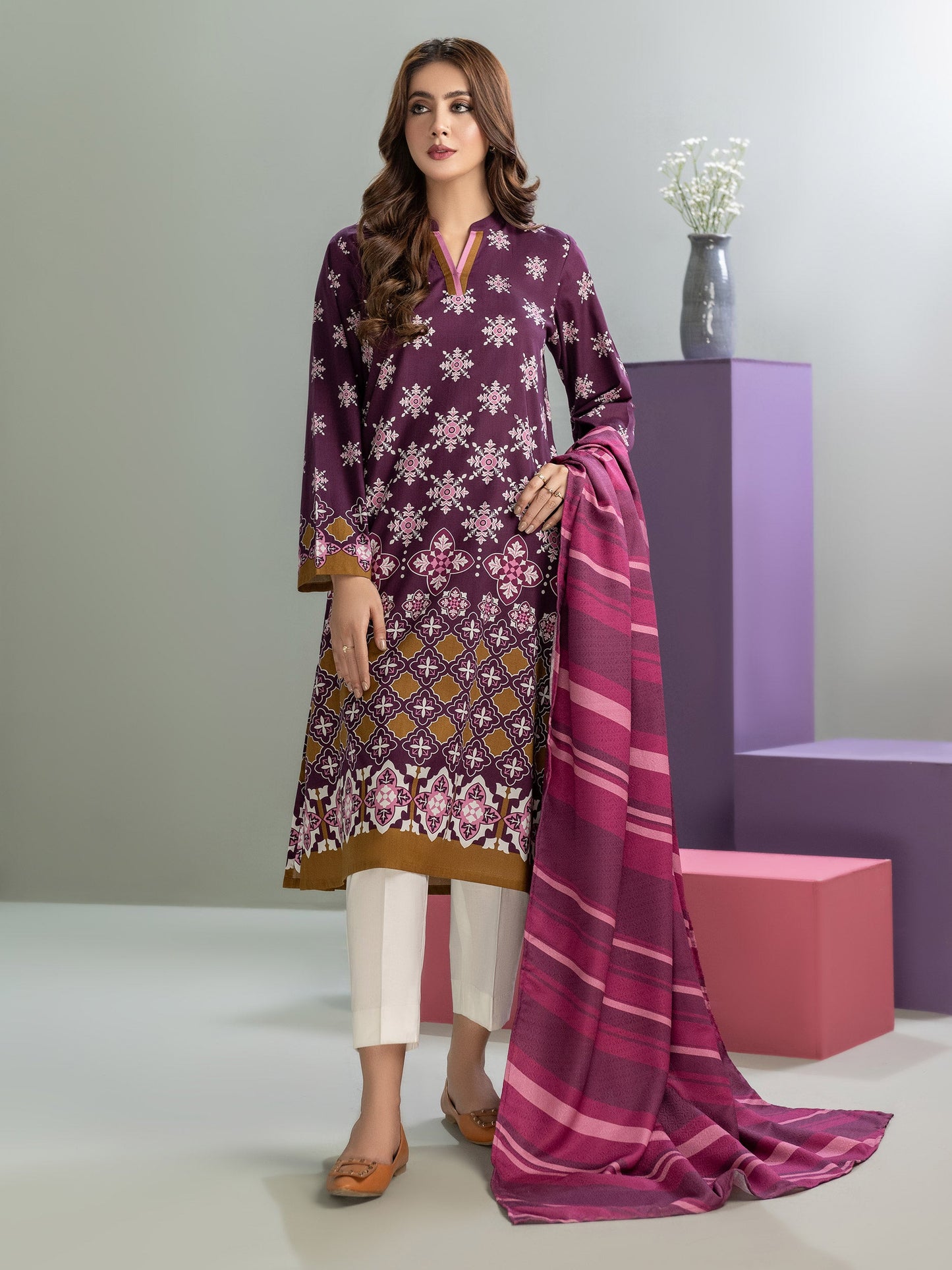 2 Piece Winter Cotton Suit-Printed(Unstitched)