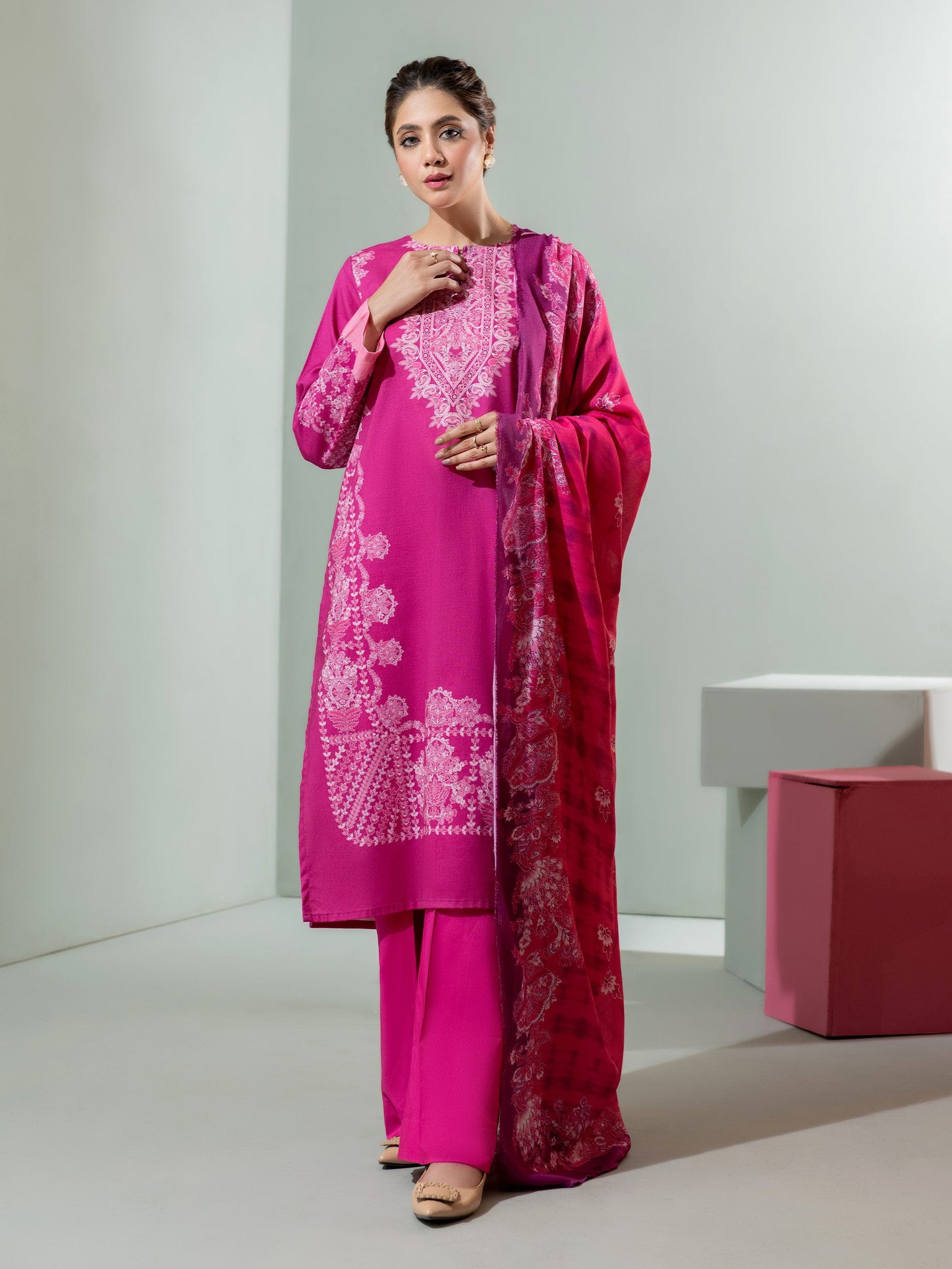 3 Piece Winter Cotton Suit-Printed (Unstitched)