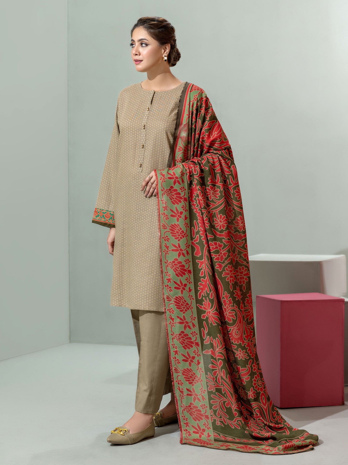 3 Piece Slub Khaddar Suit-Printed (Unstitched)