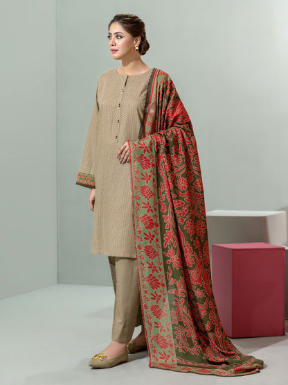 3 Piece Slub Khaddar Suit-Printed (Unstitched)