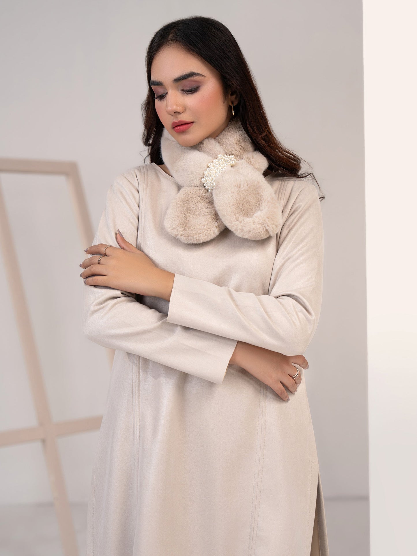 Embellished Fur Muffler