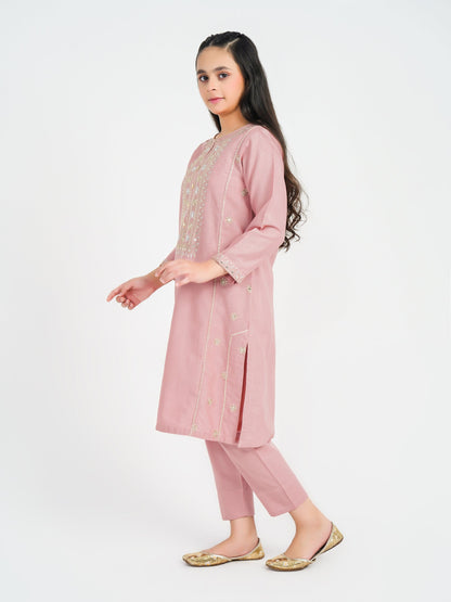 2 Piece Slub Khaddar Suit-Embroidered