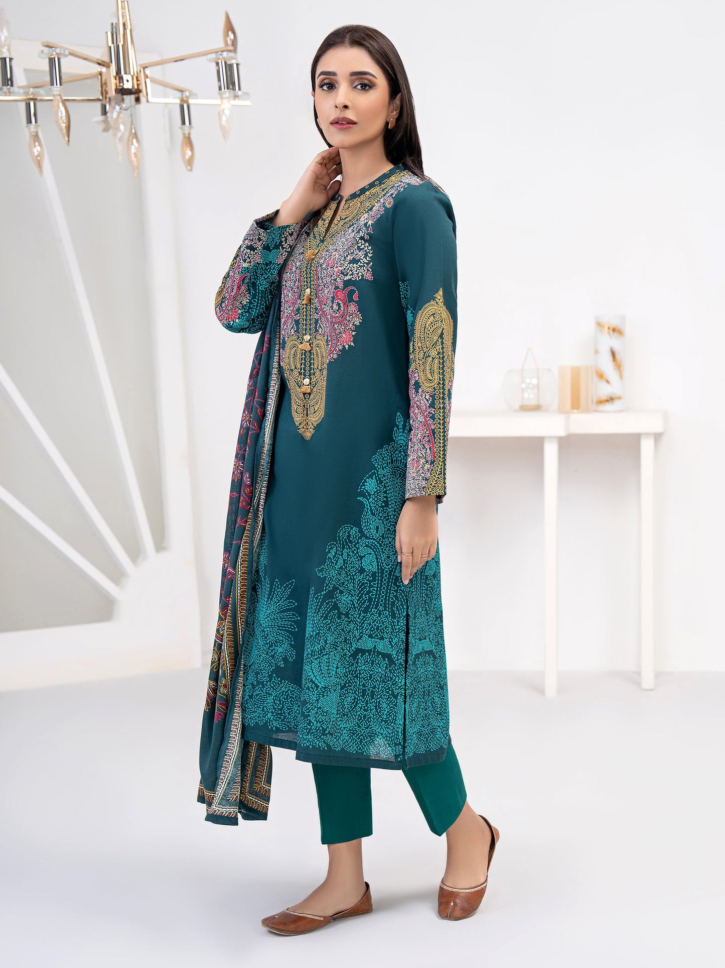 3 Piece Khaddar Suit-Paste Print (Unstitched)