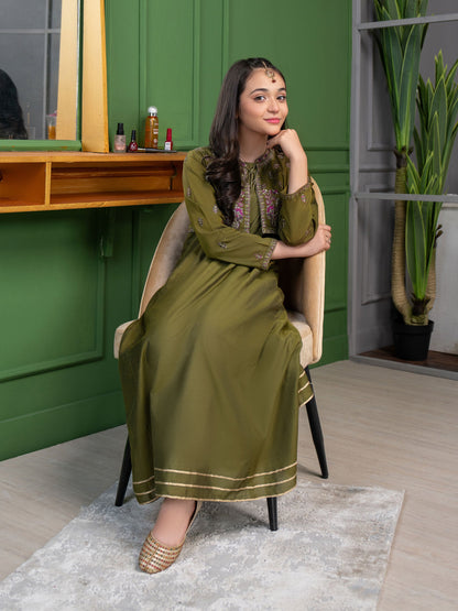 Raw Silk Frock With Bolero-Embroidered