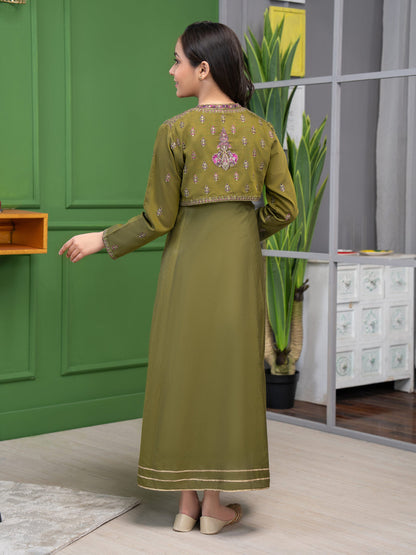 Raw Silk Frock With Bolero-Embroidered