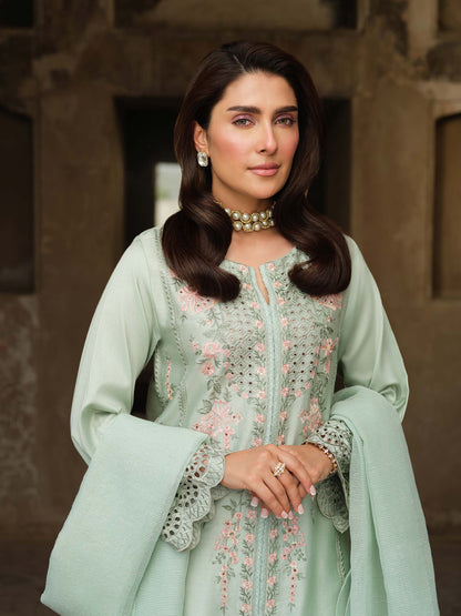 3 Piece Satin Suit-Embroidered (Pret)