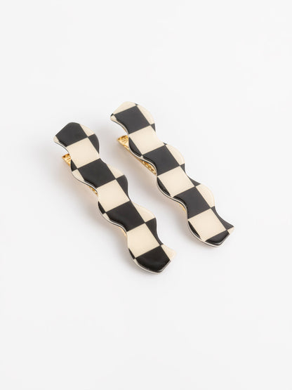 Wavy Checkered Hair Clips
