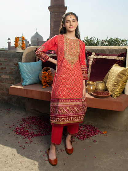 2 Piece Lawn Suit-Gold Paste Print (Pret)