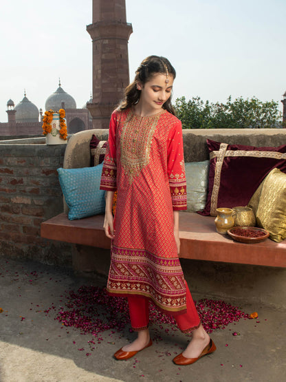2 Piece Lawn Suit-Gold Paste Print (Pret)