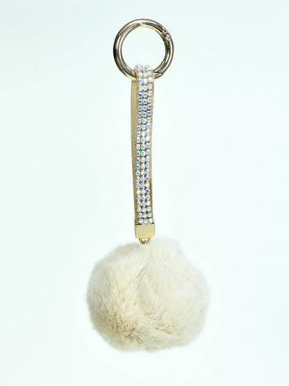 Rhinestone Pompom Key Chain