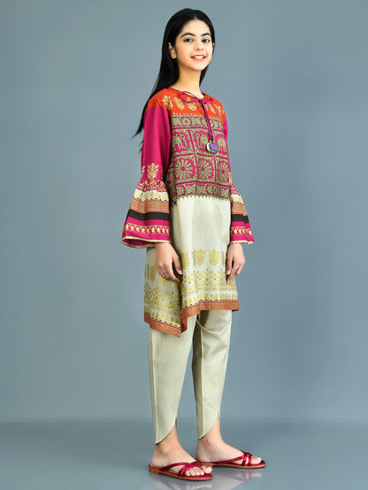 Printed Gold Lawn Suit