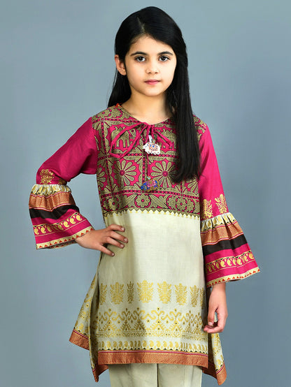 Printed Gold Lawn Suit