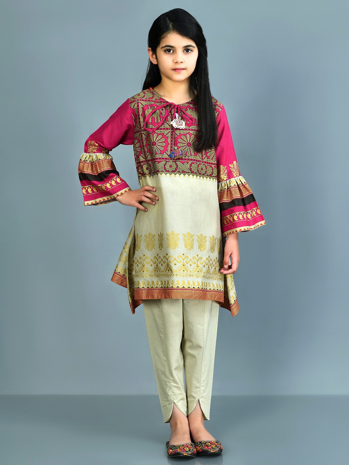 Printed Gold Lawn Suit