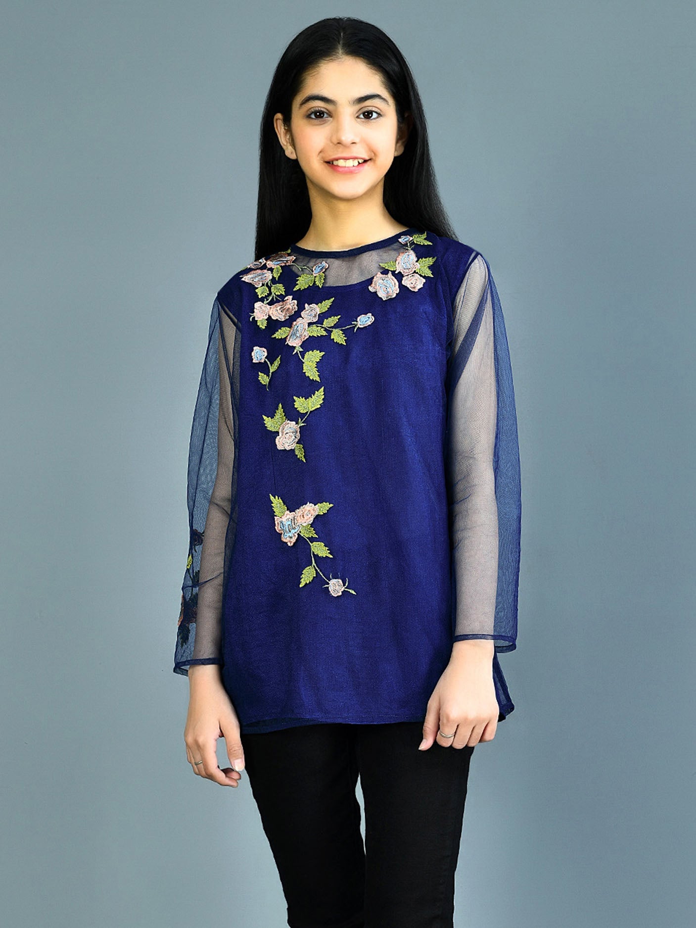 Embroidered Net Top