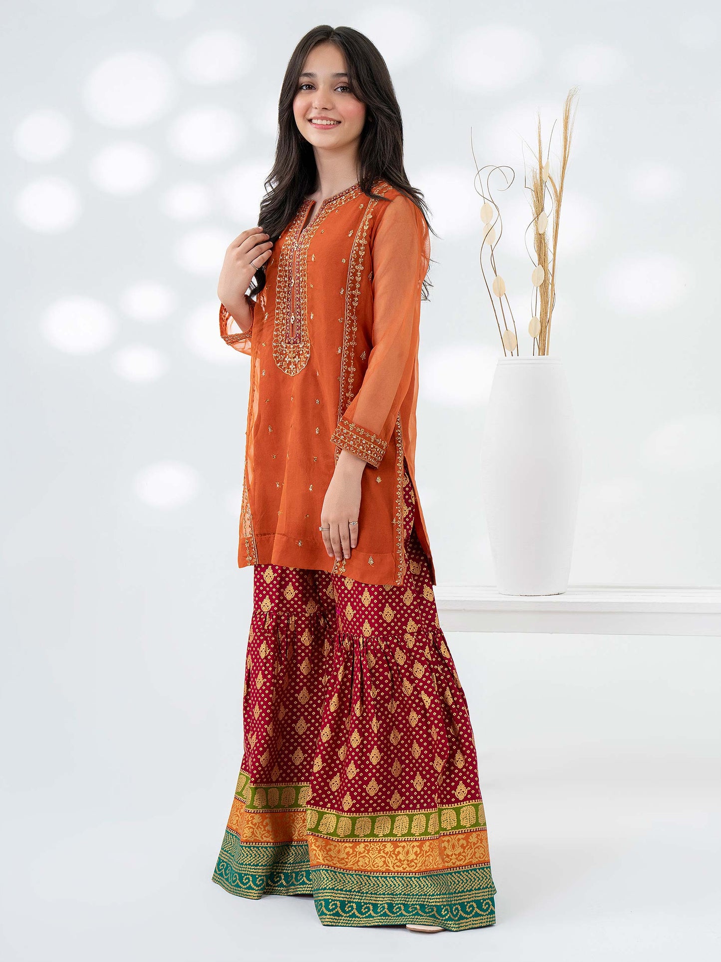 2 Piece Organza Suit-Embroidered