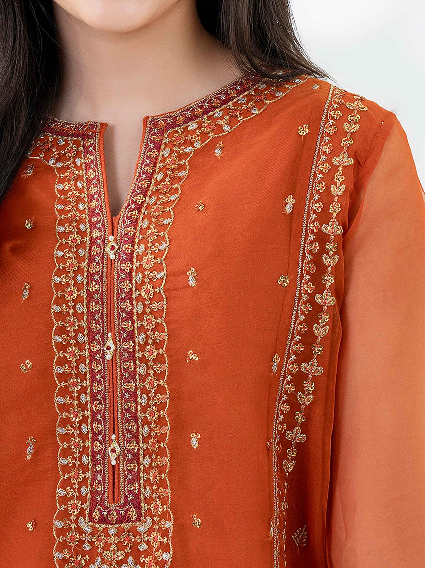 2 Piece Organza Suit-Embroidered