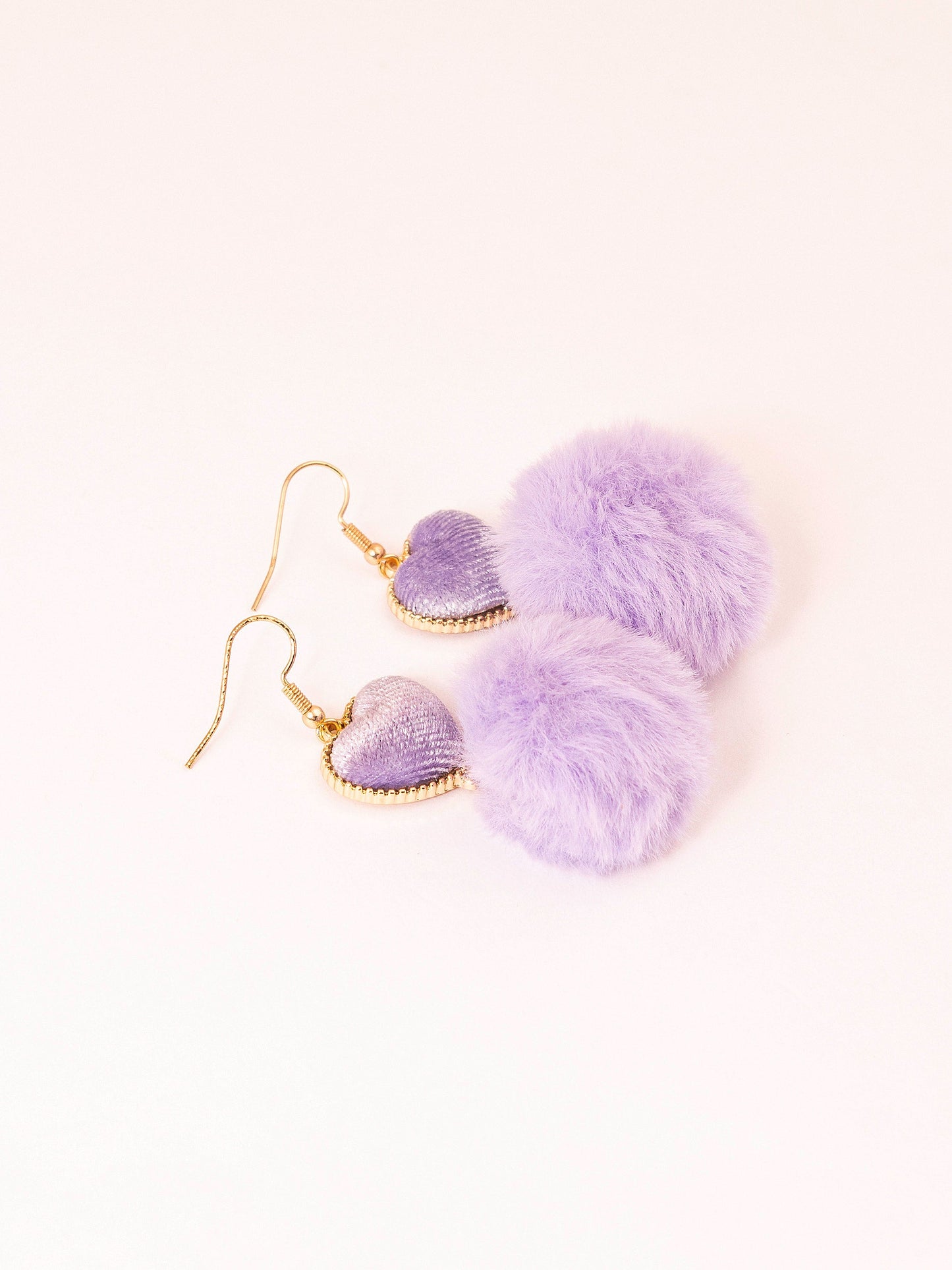 Heart Pompom Drop Earrings