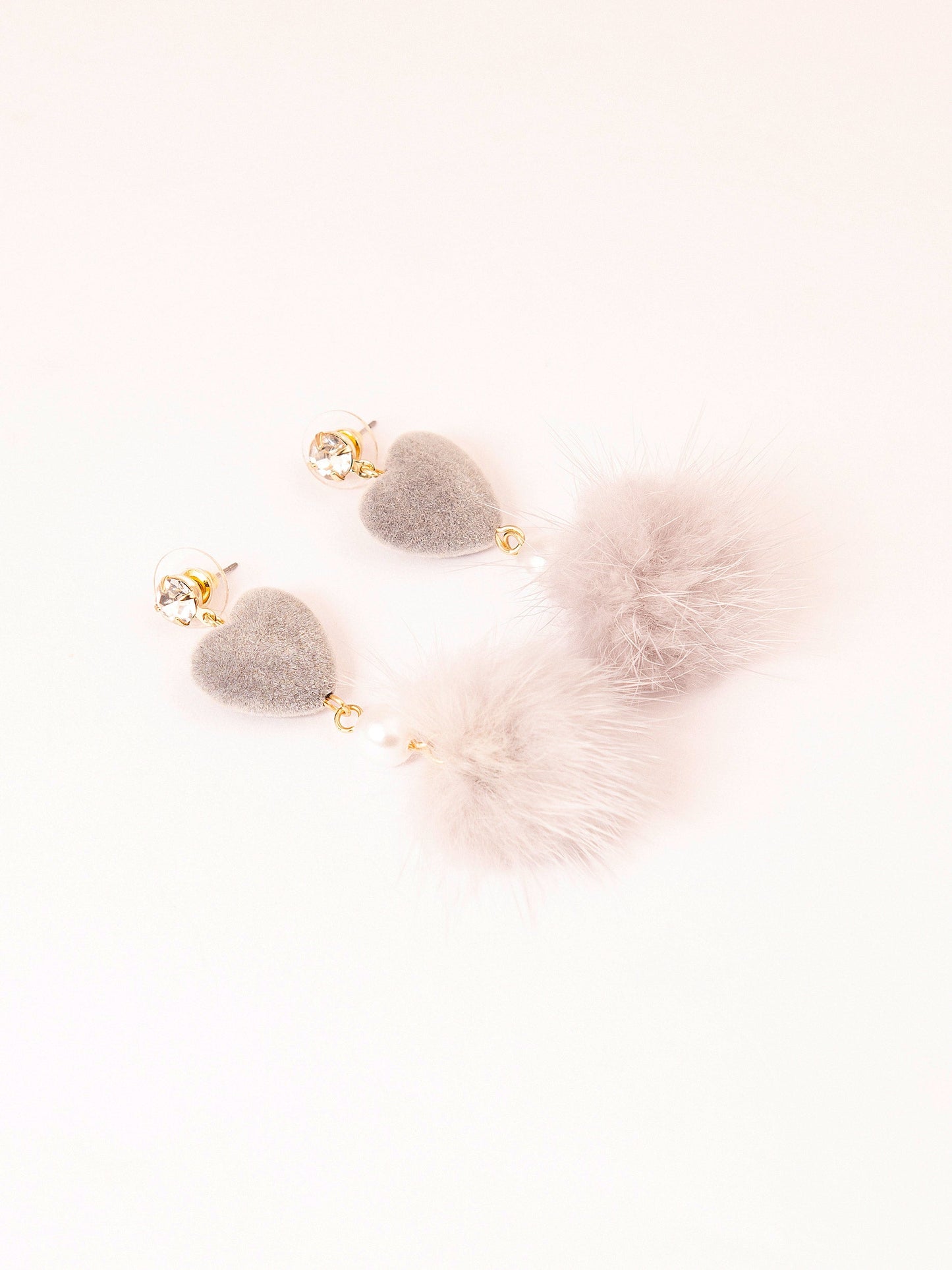 Heart Pompom Drop Earrings