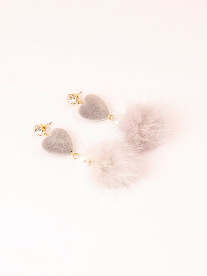 Heart Pompom Drop Earrings