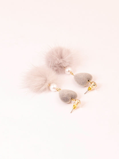Heart Pompom Drop Earrings