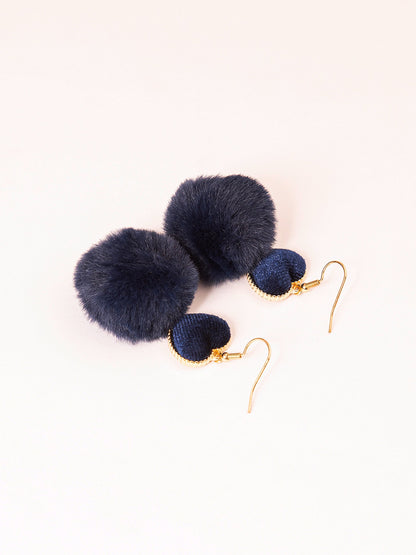 Heart Pompom Drop Earrings