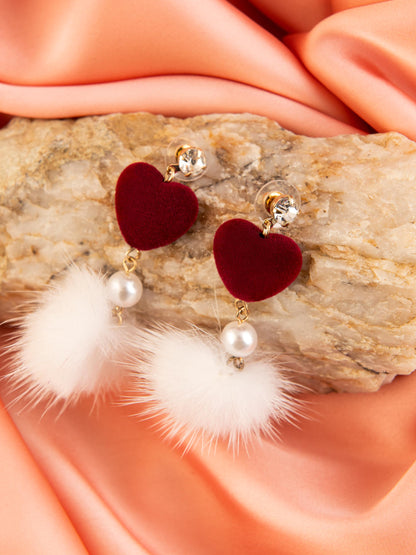 Heart Pompom Drop Earrings
