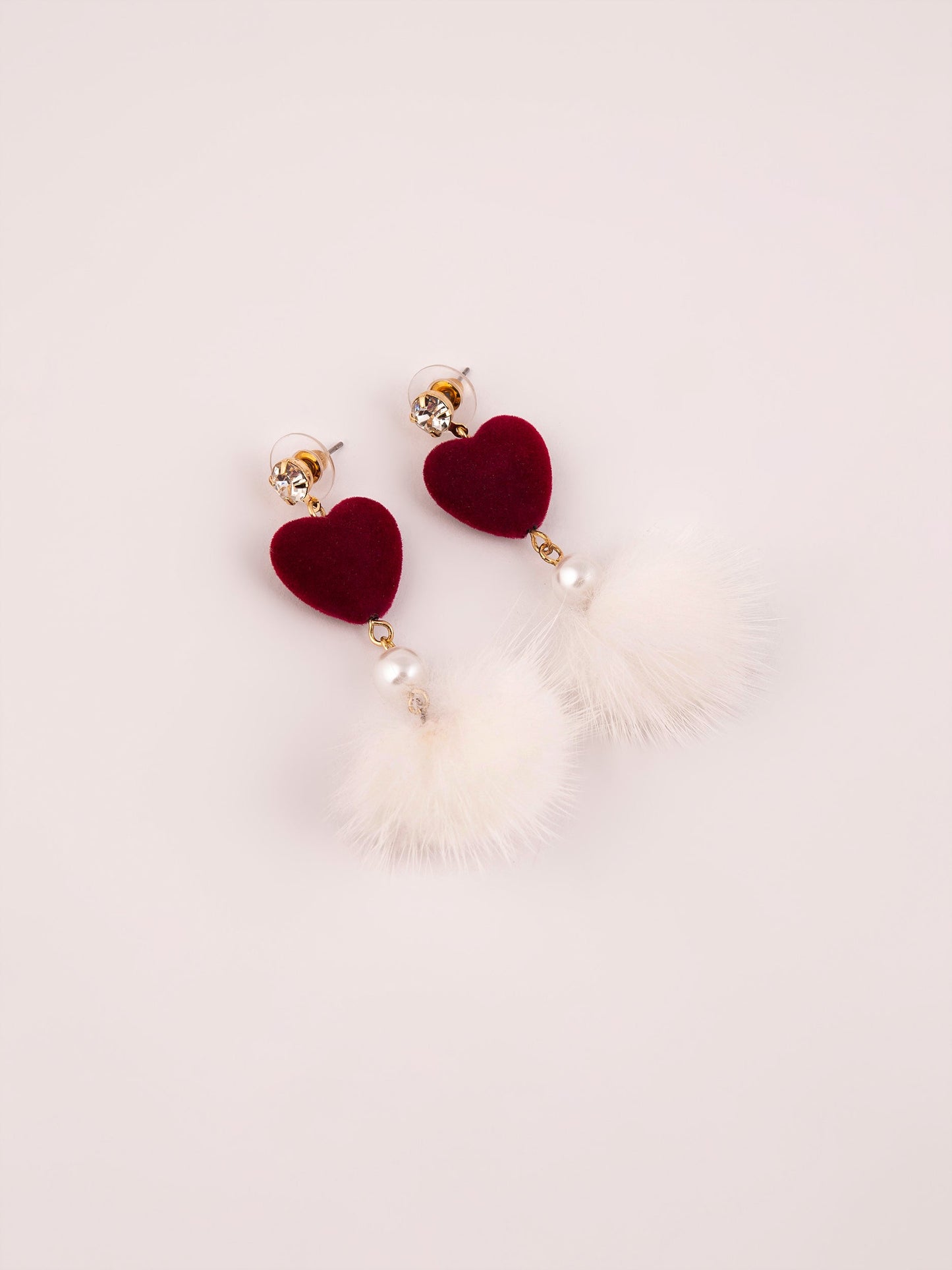 Heart Pompom Drop Earrings