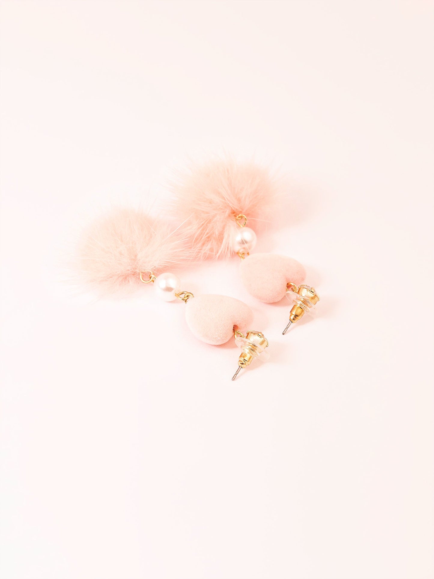 Heart Pompom Drop Earrings