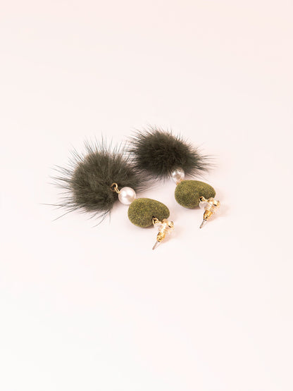 Heart Pompom Drop Earrings